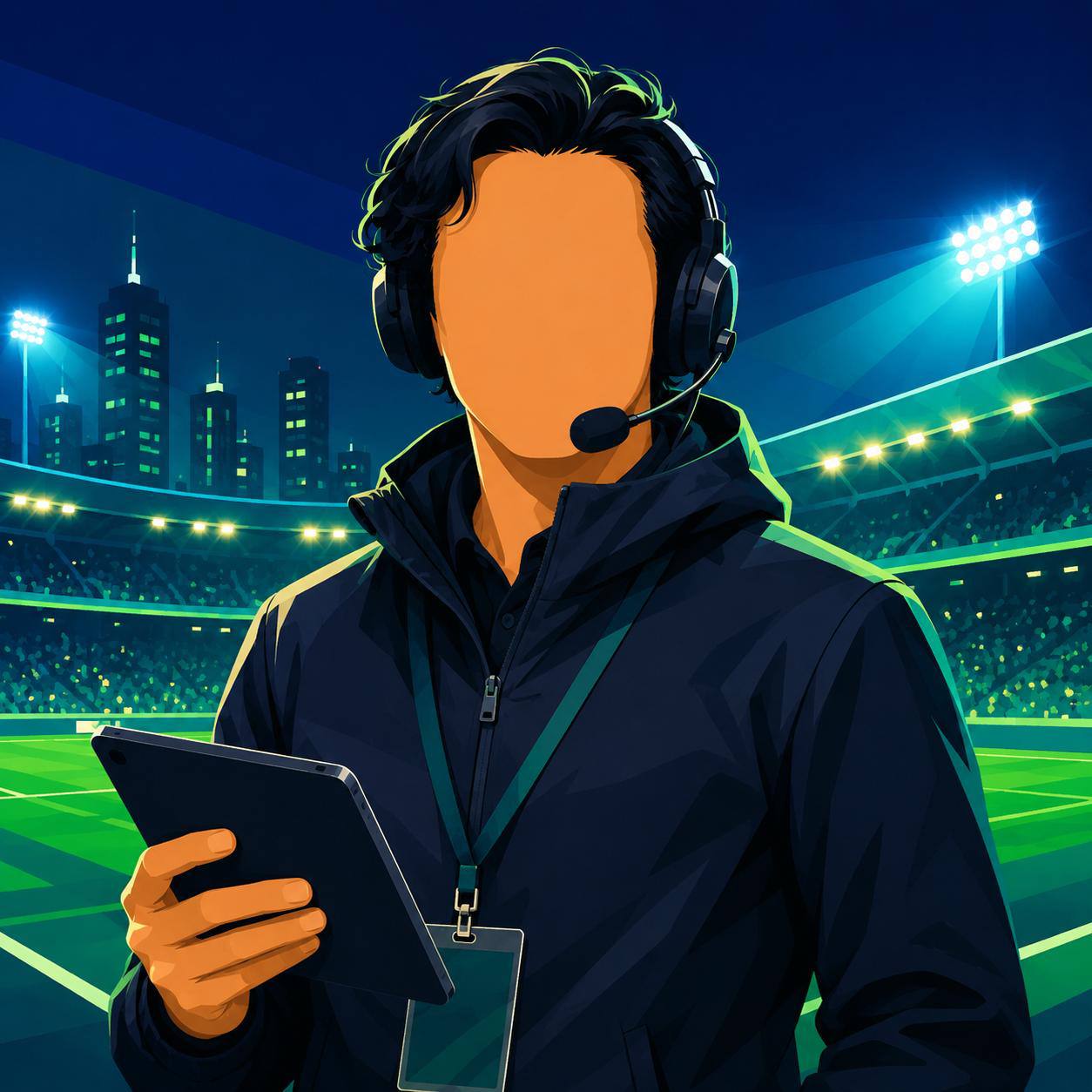 The Scout — pitchside talent evaluator with headset and notepad